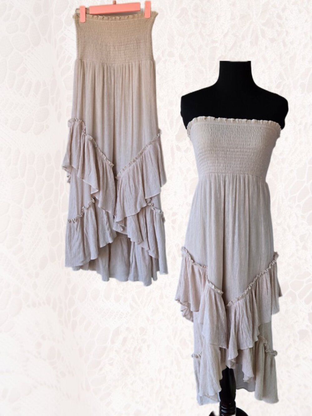 Life Oatmeal Beige Tube Top Bodice Bandeau Dress Y2k-Style Fairycore Cottage